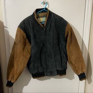 Vintage Stratojack Black and Brown Two-Tone Leather Varsity Jacket size L